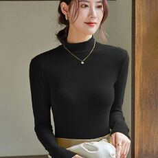 批发螺纹德绒200克 半高领打底修身春秋紧身显瘦时髦高档螺纹黑色上衣
