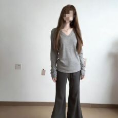 螺纹德绒200克 纯色V领长袖T恤打底衫女新款春秋内搭修身显瘦上衣