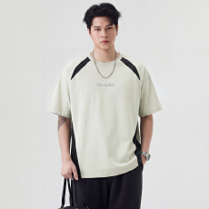 批发潮牌短袖t恤男士2026年夏新款拼色宽松<b class='q'>大码</b>复古轻<b class='q'>运动</b>风圆领上衣