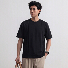 批发压褶拼接短袖<b class='q'>t</b><b class='q'>恤</b>男2026年夏款美式线条圆领宽松大码休闲男士上衣