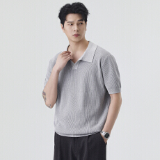 批发极简老钱风男士短袖polo海鸥领针织透气夏季新款t恤高级<b class='q'>休闲</b>上衣