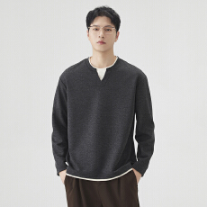 批发<b class='q'>男</b>士假两件撞色圆领<b class='q'>长袖</b><b class='q'>T</b><b class='q'>恤</b>2026秋冬轻熟简约宽松休闲内搭打底衫