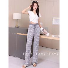 批发休闲阔腿高腰裤女冰丝提花垂感秋<b class='q'>冬</b>季新款高级洋气针织显瘦感百搭