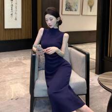 批发无袖针织包臀<b class='q'>连衣裙</b>女打底长裙