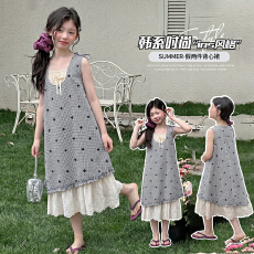 批发2026 童装新款女童<b class='q'>连衣裙</b>森系格子<b class='q'>提花</b>裙