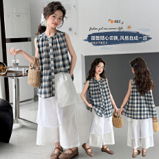 2026 夏季新款屁帘裤两件套女童中大童设计感套装