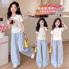 批发夏<b class='q'>装</b>新款<b class='q'>韩版</b>设计感女童<b class='q'>花边</b><b class='q'>裤子</b>套<b class='q'>装</b>中大童时尚 T恤两件套
