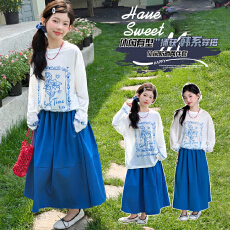 批发夏装新款韩版女童防晒长袖半身裙两件套中大童夏季洋气连衣裙套装