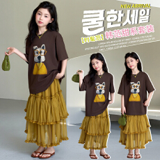 批发童装夏季新款女童小狗网纱套裙中大童公主裙两件套