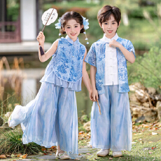 批发国风儿童汉服套装男女童改良唐装幼儿园园服六一表演服超仙