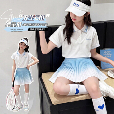 批发女童夏季防走光百褶裙套装儿童Polo短袖两件套中大童网球服学院风
