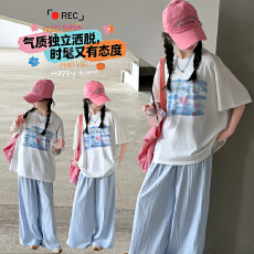 批发<b class='q'>女</b><b class='q'>童</b>2026夏季新款套装 中大童韩系印花<b class='q'>T</b><b class='q'>恤</b>阔腿裤两件套儿童休闲