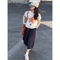 韩系女童星星印花T恤套装 夏季ins风阔腿裤休闲两件套中大童