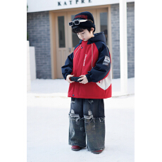 批发潮酷拼色连帽撞色字母儿童棉袄棉服 百搭显瘦