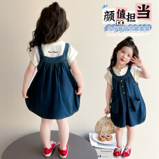 批发2026夏日新款中小童女童连衣裙大口袋牛仔背带裙