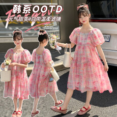 批发2026夏装新款女童连衣裙中大童泡泡袖长裙