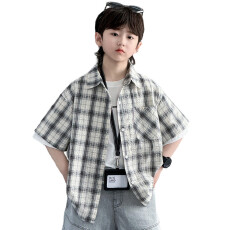 批发新款夏装中大童男童衬衫+T恤套装