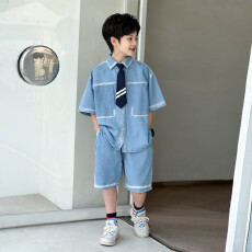批发<b class='q'>男童</b>软<b class='q'>牛仔</b><b class='q'>套装</b>夏季中大童<b class='q'>牛仔</b>衬衫两件套