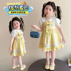 批发夏装新款假两件连衣裙女童中小童无袖裙子