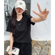 批发纯色烫钻百搭休闲透气圆领短袖t恤女上衣印花<b class='q'>卡通</b>内搭短袖短裤