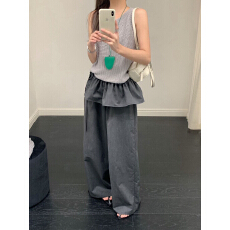 批发新款<b class='q'>韩版</b>高腰百搭叠穿系带荷叶边屁帘休闲<b class='q'>裤</b>女