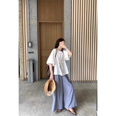 批发慵懒风松紧腰格子休闲裤女<b class='q'>秋</b>季新款宽松垂感直筒阔腿裤拖地长裤子