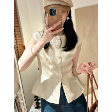 批发珠光缎面收腰西装马甲法式小众高级感轻奢<b class='q'>时尚</b>气质上衣