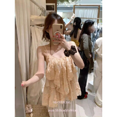 批发法式浪漫风重工层层荷叶边吊带<b class='q'>背心女</b>显瘦独特漂亮上衣女