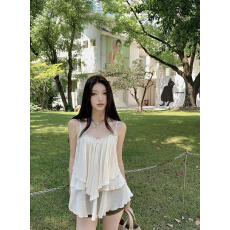 批发法式白色吊带背心女夏外穿纯欲辣妹小个子无袖修身显瘦不规则上衣