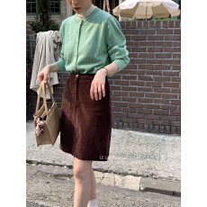 批发百搭咖色配靴子裙子复古秋冬高腰灯芯绒半身裙休闲A字包臀裙