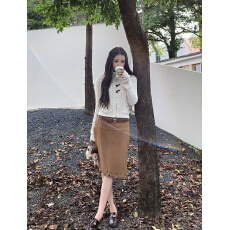 批发复古百搭高腰美拉德麂皮绒<b class='q'>裙子</b>秋季新款高级感通勤半身裙包臀裙