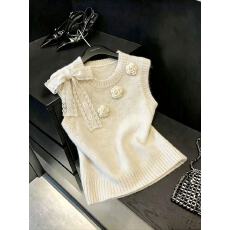 批发实拍秋<b class='q'>冬</b>新款时尚蝴蝶结立体花朵圆领宽松无袖针织背心马甲女