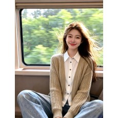 批发韩版老钱风撞色假两件麻花秋冬针织衫拼接<b class='q'>翻领</b>单排扣衬衫毛衣
