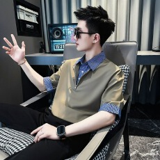 批发设计感<b class='q'>衬衫</b>领短袖<b class='q'>衬衫</b><b class='q'>男</b>款夏季薄款冰丝<b class='q'>衬衣</b>潮牌<b class='q'>休闲</b>痞帅<b class='q'>男</b>装寸衫