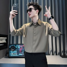 批发<b class='q'>男</b>士短袖<b class='q'>衬衫</b>夏季潮牌冰丝垂感<b class='q'>休闲</b>寸衫新款潮流百搭<b class='q'>衬衣</b>