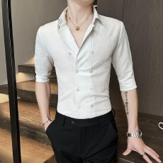 批发高级感夏季薄款七分袖花<b class='q'>衬衫</b>潮牌<b class='q'>男</b>装新款设计感<b class='q'>休闲</b>短袖<b class='q'>衬衣</b>