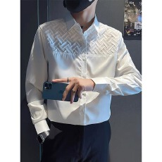 批发高级垂堕感长袖免烫<b class='q'>衬衫</b><b class='q'>男</b>士新款白色<b class='q'>休闲</b>时尚穿搭<b class='q'>衬衣</b>