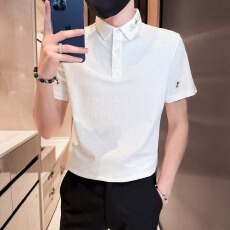 批发夏季新款潮流轻奢满天星短袖Polo衫<b class='q'>男士</b>刺绣休闲修身<b class='q'>翻领</b><b class='q'>T</b><b class='q'>恤</b>上衣