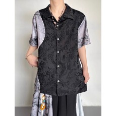 批发新中式文艺复古不对称设计感中国风个性垂感宽松<b class='q'>衬衫</b>宽松<b class='q'>衬衣</b><b class='q'>男</b>装