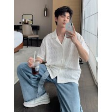 批发【夏季透气<b class='q'>衬衫</b>】痞帅<b class='q'>男</b>生短袖高级感古巴领薄<b class='q'>衬衣</b>夏天<b class='q'>休闲</b>情侣衫