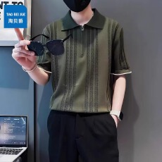 批发夏季新款镂空高端针织衫中青年<b class='q'>男士</b>短袖<b class='q'>t</b><b class='q'>恤</b>半拉链<b class='q'>翻领</b>polo衫上衣