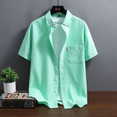 夏季2026新款男士短袖衬衫韩版修身纯色休闲纯棉衬衣半袖白色寸衣