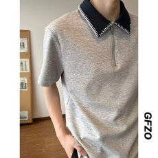 2026夏季撞色半拉链短袖POLO衫男女简约高级感休闲通勤百搭上衣