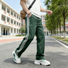 批发男夏季新款条纹速干休闲裤<b class='q'>秋</b>季百搭潮牌宽松直筒长裤三道杠运动裤
