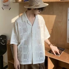 批发2026新款夏季复古休闲宽松开衫短袖针织衫薄款镂空设计感高街<b class='q'>男装</b>