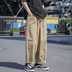 批发日系工装裤子男款春<b class='q'>秋</b>宽松直筒阔腿裤港风潮牌复古休闲长裤