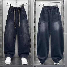 批发轻奢男装大码潮牌男士时尚新款<b class='q'>秋</b>季休闲设计感做旧拼接直筒牛仔裤