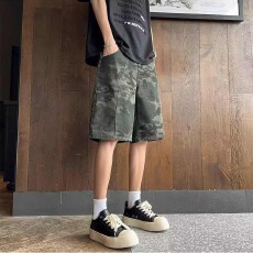 批发2026cleanfit解构迷彩<b class='q'>短裤</b><b class='q'>男</b>夏季水洗潮牌伐木<b class='q'>牛仔</b>裤子美式复古