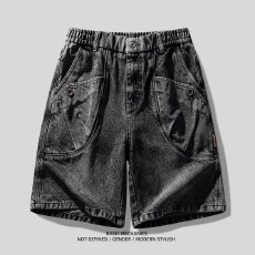 批发夏季新款<b class='q'>牛仔</b><b class='q'>短裤</b><b class='q'>男</b>潮流美式宽松直筒五分裤子潮牌工装中裤子