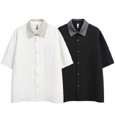 批发2026<b class='q'>日系</b><b class='q'>复古</b>夏季新款男女时尚休闲百搭宽松拼接翻领短袖衬衫